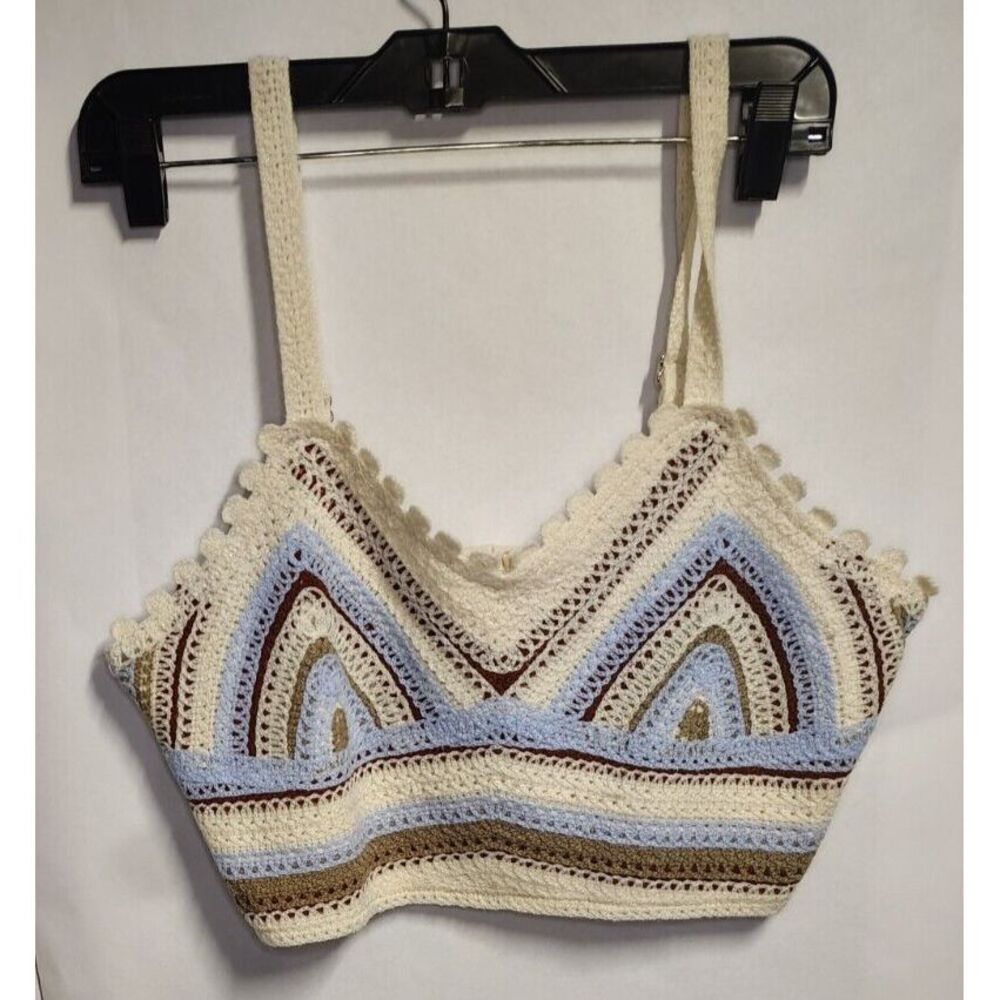 Rebellion Again Crochet Cropped Tank Top Bohemian Festival Adjustable Straps L
